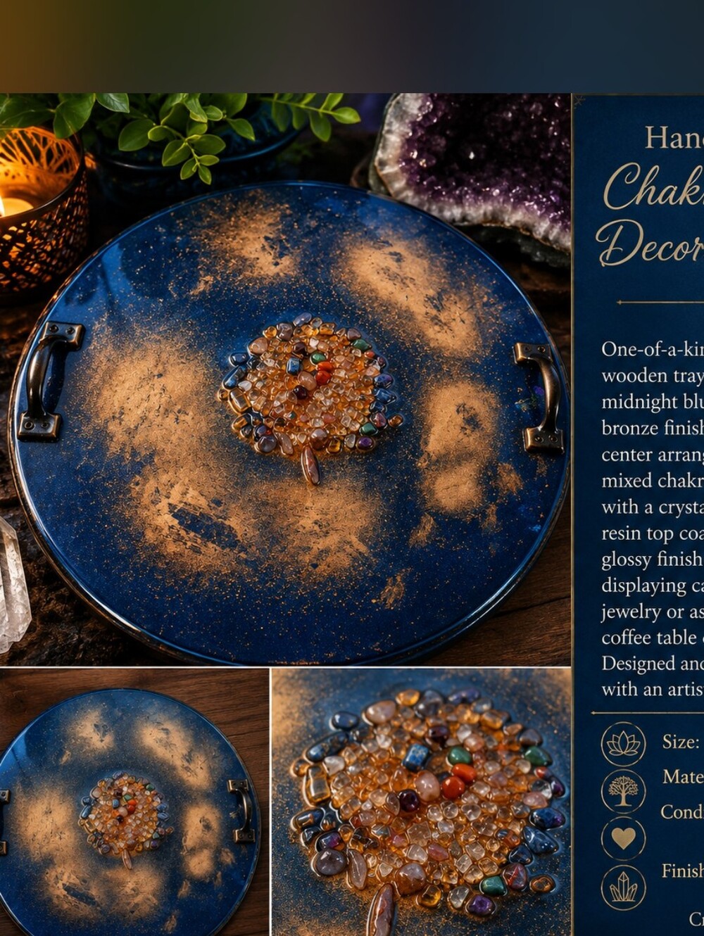 Midnight Blue Chakra Gem Decorative Tray